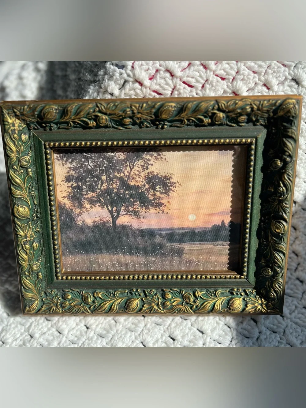 Green and Gold Ornate Framed Landscape Print